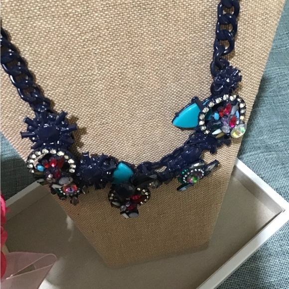 ZARA Beautiful Necklace Navy Blue With Multi Colors Rhinestones.See All Pics🌺🌸 - Picture 2 of 6